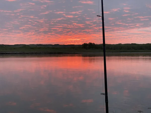 Захід Сонця Над Озером Фоні Природи — стокове фото