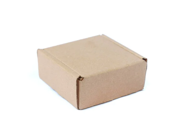 Boîte Carton Marron Isolée Sur Fond Blanc — Photo