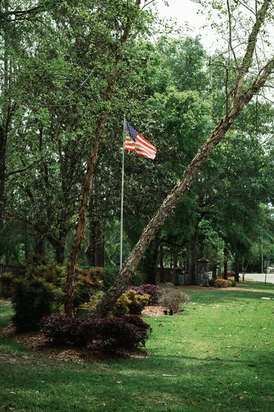 Hermoso Parque Con Una Bandera Los Estados Unidos América — Foto de Stock