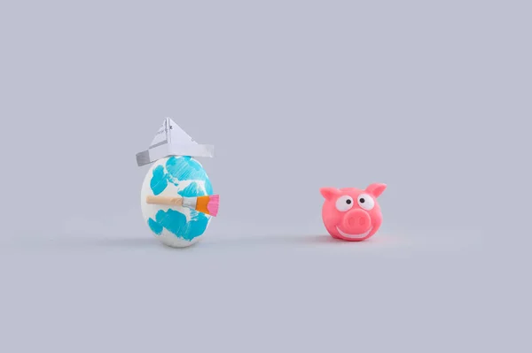 Banco Porquinho Com Brinquedo Fundo Branco — Fotografia de Stock