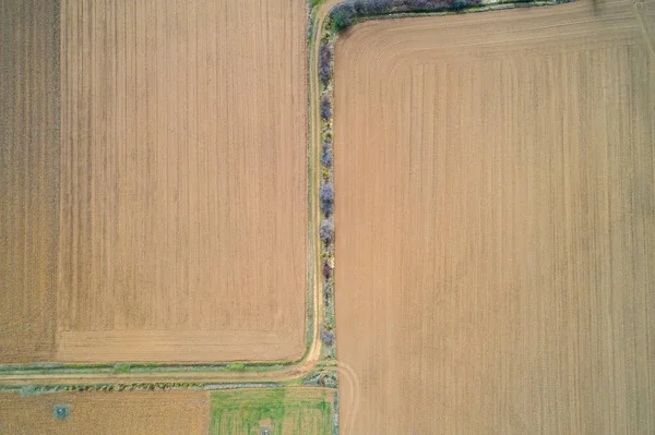 Letecký Pohled Pole Řeky Venkově — Stock fotografie