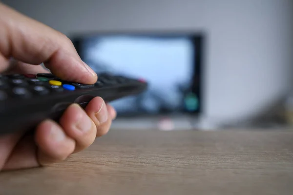 Man Hand Holding Remote Control White Background — Stock Photo, Image