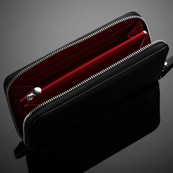 Red Leather Wallet Black Handle White Background — ストック写真