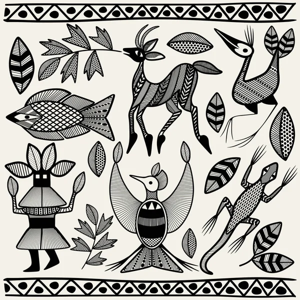 Ilustração Desenhada Mão Vetorial Com Folhas Tropicais — Fotografia de Stock