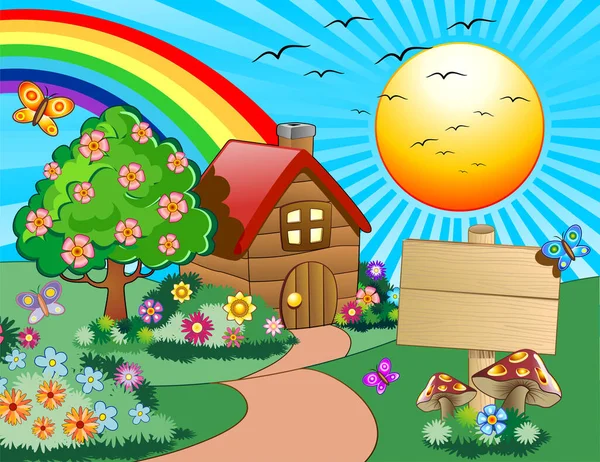 Illustration Eines Hauses Mit Regenbogen — Stockfoto