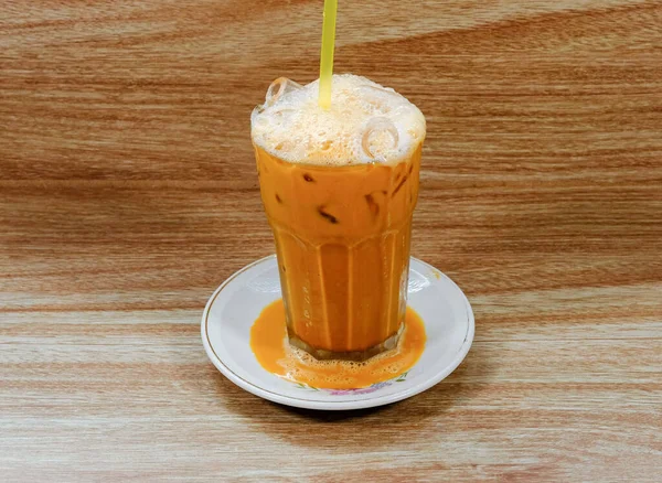 Café Helado Vaso Sobre Fondo Madera — Foto de Stock