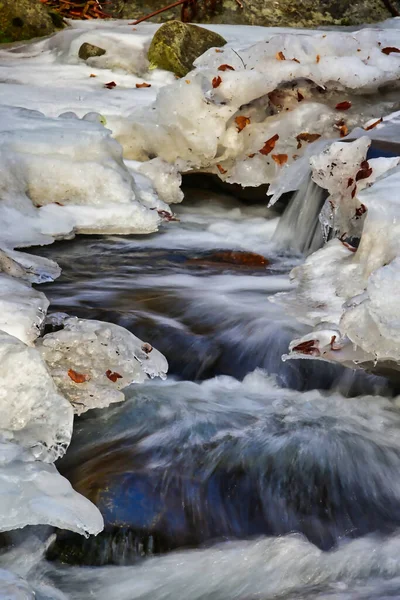 Παγωμένο Ποτάμι Στο Δάσος Φόντο Φύση — Φωτογραφία Αρχείου