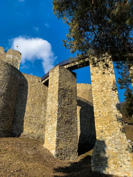 Parede Pedra Velha Com Grande Padrão Castelo Medieval — Fotografia de Stock