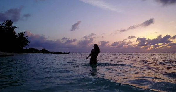 Beautiful Woman Beach Sunset — Stock Photo, Image