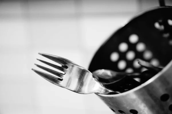 Black White Photo Kitchen Fork — Stock Photo, Image