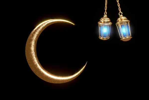 Ramadan Kareem Lámpa Hold Fény Fekete Fehér Háttér — Stock Fotó