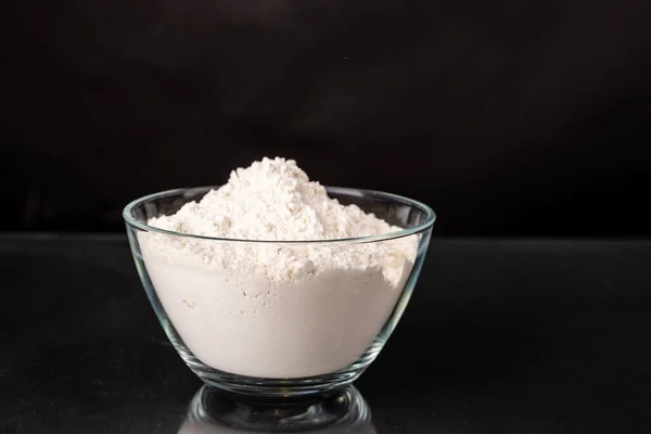 Bowl Flour Black Background — Stock Photo, Image