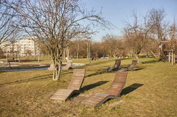 Stara Drewniana Ławka Parku — Zdjęcie stockowe