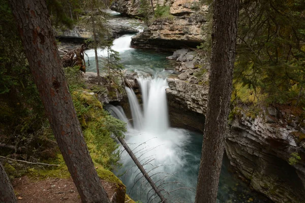 Wasserfall Wald Vor Naturkulisse — Stockfoto