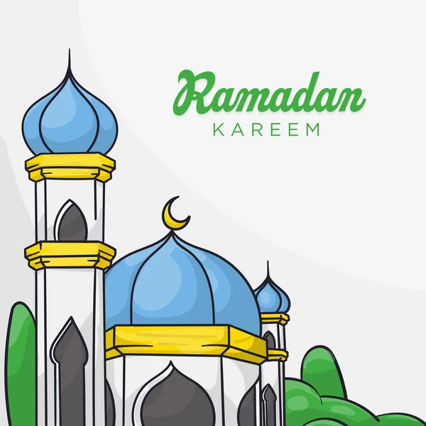 Ramadan Kareem Gratulationskort Med Moské Och Måne Illustration — Stockfoto