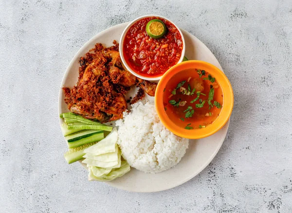 Thai Food Spicy Curry Chili Pepper Rice Vegetables Top View — 스톡 사진