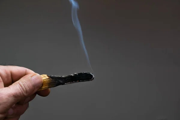 Hand Holding Burning Stick Black Background — 스톡 사진