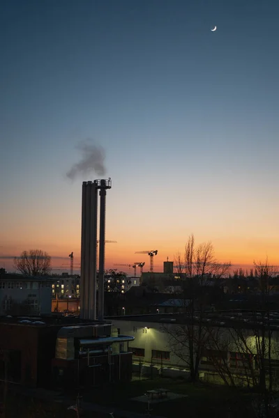 Usine Industrielle Fumée Cheminée Centrale Électrique — Photo