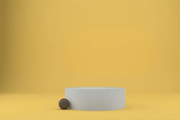 Representación Podio Con Pedestal Blanco Sobre Fondo Amarillo Concepto Mínimo —  Fotos de Stock