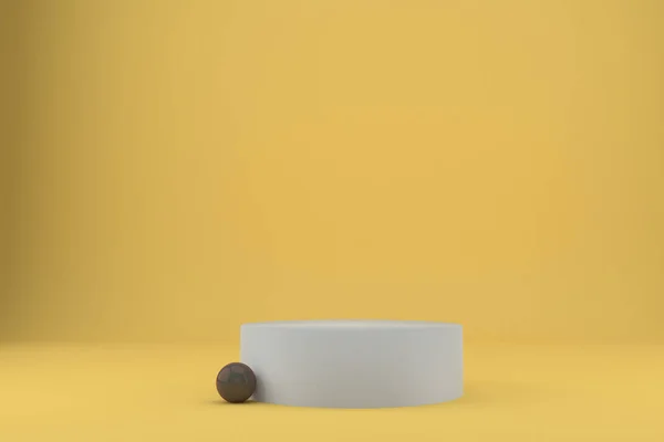 Renderização Pódio Com Pedestal Branco Sobre Fundo Amarelo Conceito Mínimo — Fotografia de Stock