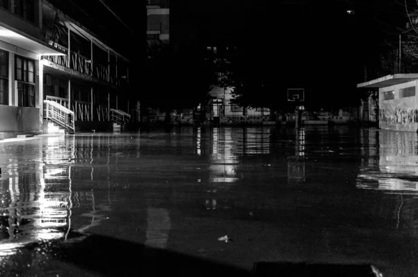 Foto Blanco Negro Ciudad Los Edificios Más Contaminados — Foto de Stock