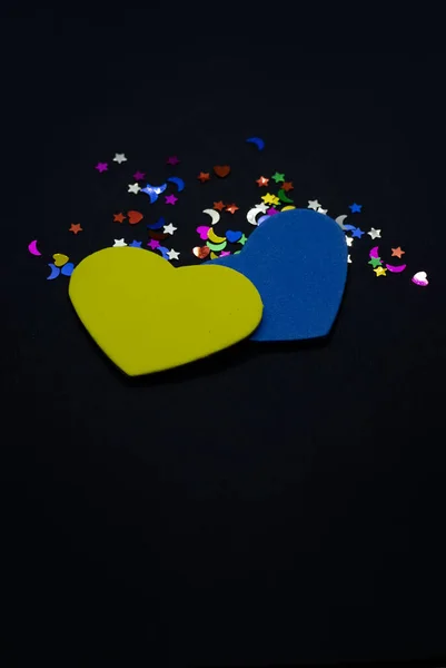 Corações Coloridos Fundo Preto — Fotografia de Stock