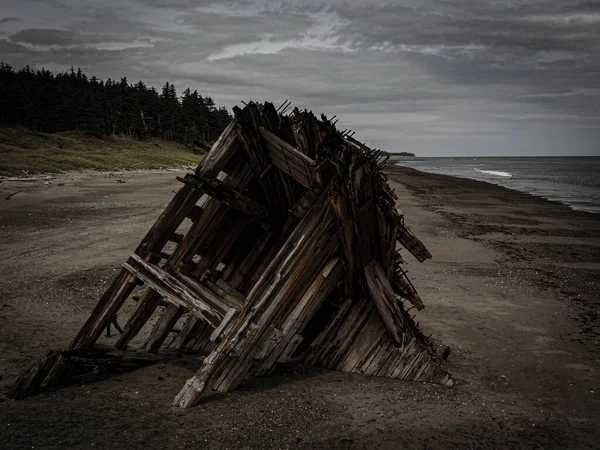 Krásný Záběr Dřevěné Molo Písečné Pláži — Stock fotografie