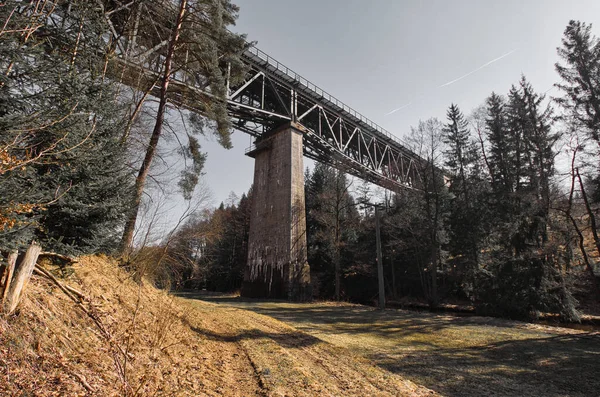Παλιά Εγκαταλελειμμένη Σιδηροδρομική Γέφυρα Στο Δάσος — Φωτογραφία Αρχείου