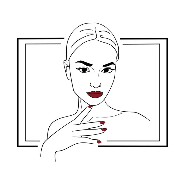 Hermosa Cara Mujer Con Trazo Cepillo Ilustración Vectorial —  Fotos de Stock