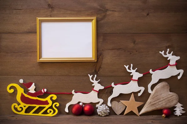 Decoración Navidad Con Santa Claus Ciervos Sobre Fondo Madera — Foto de Stock