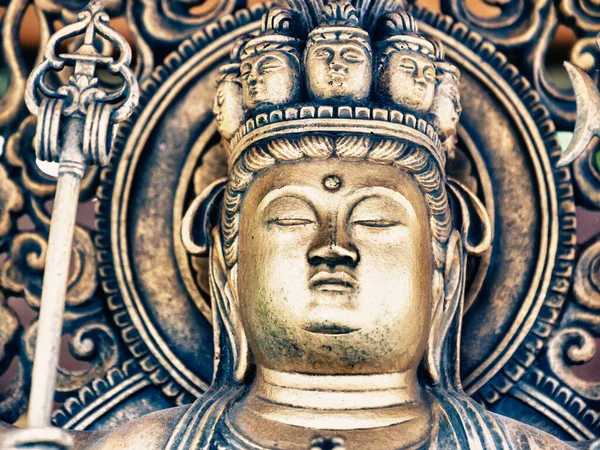 Närbild Ett Huvud Buddhastaty — Stockfoto