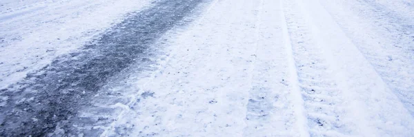 Χιόνι Κάλυψε Δρόμο Λευκό Αφρό — Φωτογραφία Αρχείου