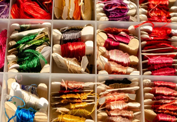 Colorful Sewing Threads Close — Stock Photo, Image