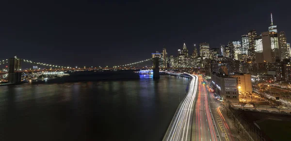 Brooklyn Bridge City Skyline Nachts — Stockfoto