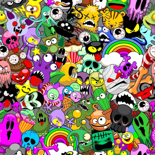 Seamless Pattern Hand Drawn Monsters Vector Illustration — 스톡 사진