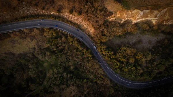 Vista Aérea Carretera Través Del Bosque — Foto de Stock