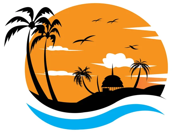 Τοπίο Λογότυπο Εικονογράφηση Σχεδιασμό Ηλιοβασίλεμα Και Δέντρο Διάνυσμα — Διανυσματικό Αρχείο