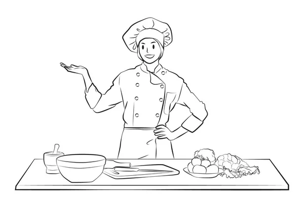 Chef Con Sombrero Pan Vector Ilustración — Archivo Imágenes Vectoriales