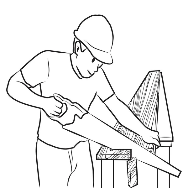 Man Sitting Bench Brush Hat Vector Illustration — Stock Vector