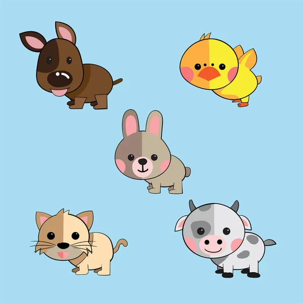 Cute Cartoon Animals Set — Stock Vector