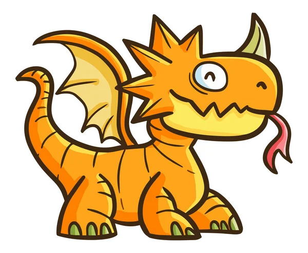 Cute Cartoon Dragon Horns Red Tail — Stock Vector
