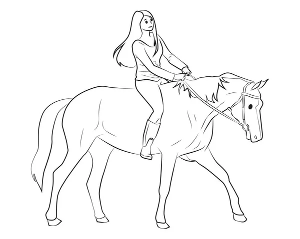 Ilustración Vectorial Una Mujer Con Caballo — Archivo Imágenes Vectoriales