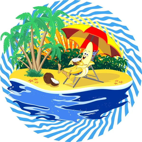 Summer Beach Vacation Travel Holiday Tropical Sun Umbrella Palm Sea — 图库矢量图片