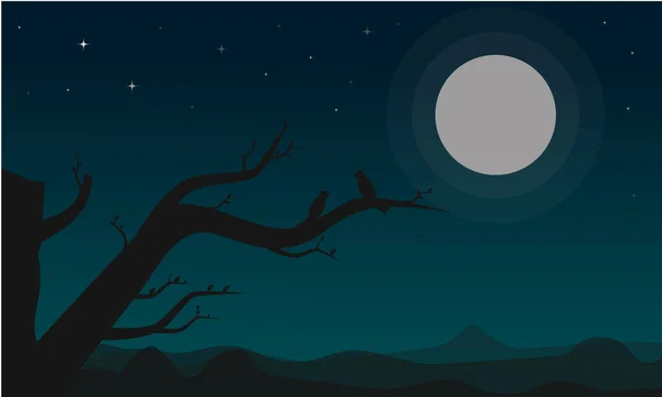 Vektorillustration Eines Halloween Hintergrundes Mit Mond Und Bäumen — Stockvektor