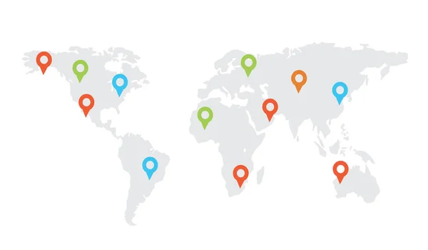 Mapa Świata Ikonami Lokalizacji Nawigacji — Wektor stockowy