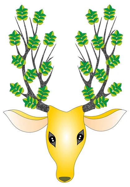 Vector Illustration Deer Wreath Flowers — стоковый вектор