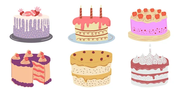 蛋糕和甜点的一组矢量图解 — 图库矢量图片
