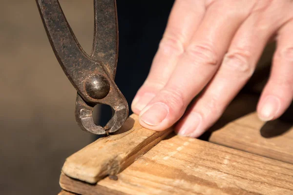 Gammal Snickare Som Arbetar Med Träsåg — Stockfoto