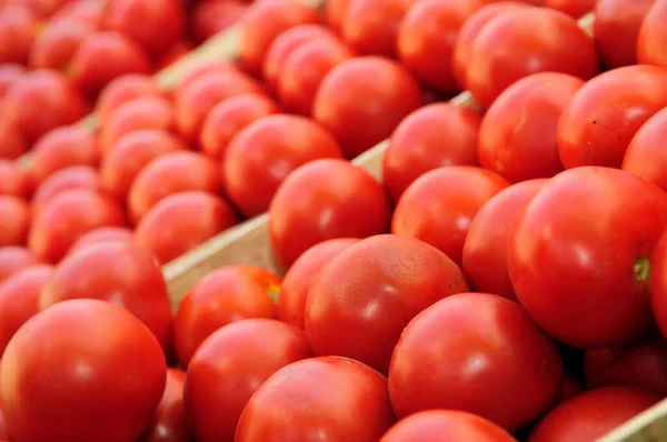 Tomates Frescos Maduros Puesto Mercado —  Fotos de Stock