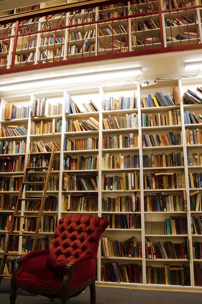 Библиотека Книгами Книжными Полками Заднем Плане — стоковое фото